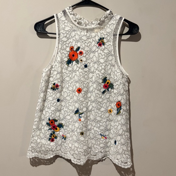 Mauve Tops - Maeve Anthropologie White Floral Embroidered Lace Shell Top Sleeveless Sz 2